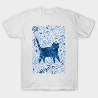 Blue floral cat T-Shirt